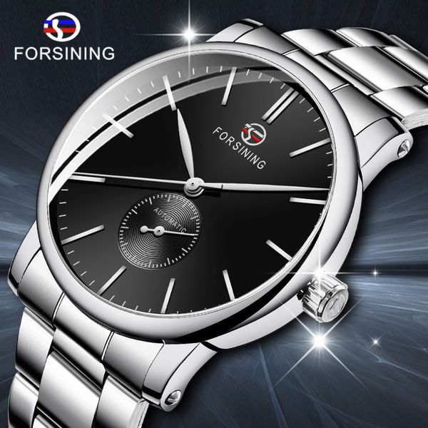 

forsining watch men blue auto mechanical steel mens watches clock man men's watch wristwatches, Slivery;brown