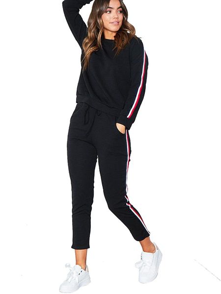 

o-образным вырезом повседневный два piece set tracksuit trainingspak пот костюмы женщины серый бежевый o-образный вырез футболки и длинные б, Gray