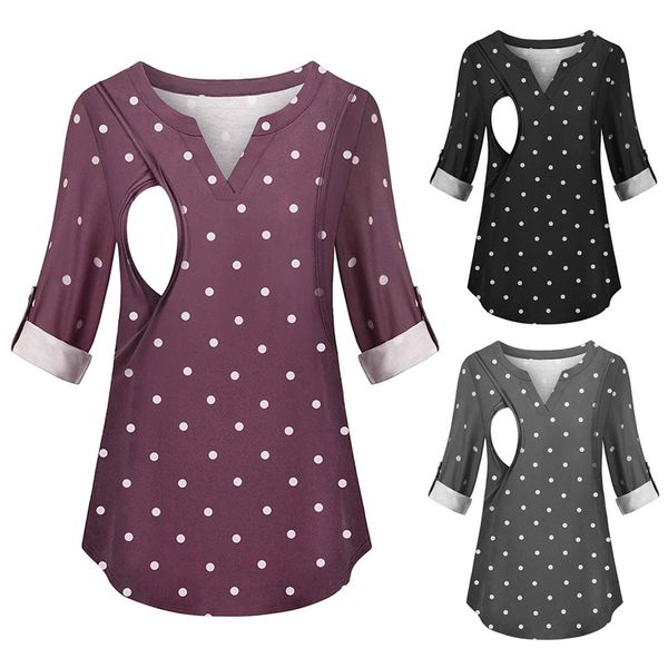 

women's clothing maternity clothes v-neck half sleeve nursing blouse breastfeeding pregnant pregnancy clothes for women zd43, White