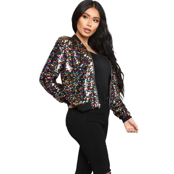 

novelty womens sequin long sleeve sweatshirt jacket casual short coat women long sleeve short slim blouse coat g0525#20, Black;brown