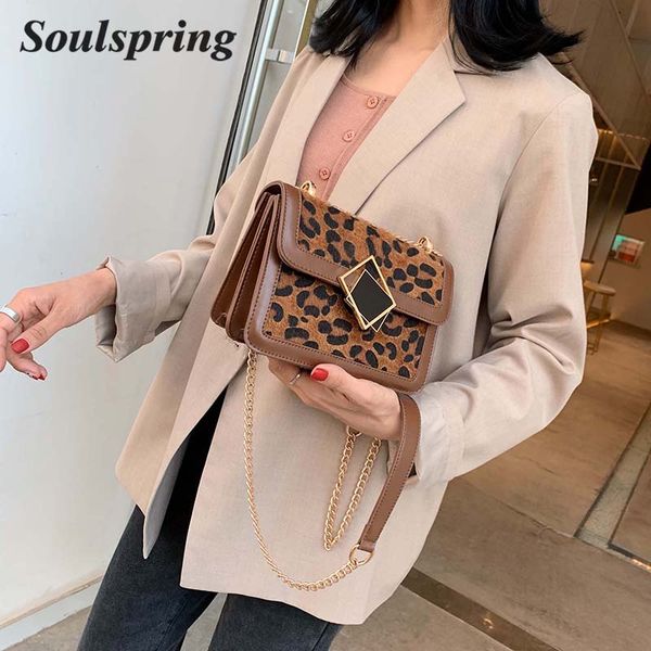 

ladies horse hair handbag fashion brown leather leopard shoulder bag for women 2019 fashion designer small chain crossbody purse