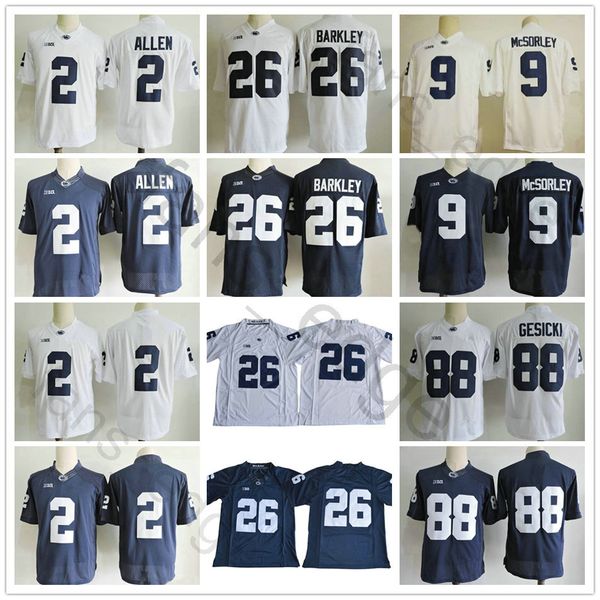 

ncaa penn state nittany lions 2 marcus allen 9 trace mcsorley jersey 26 saquon barkley 88 mike gesicki blue white college football jerseys, Black