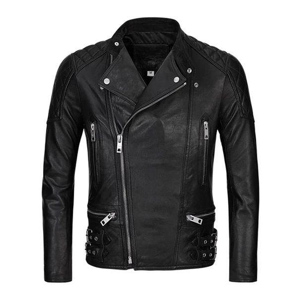 

brand new luxury genuine leather jacket men spring sheepskin leather jackets and coats motor coat clothing, Black
