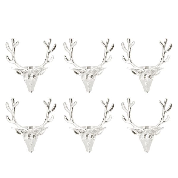 

6pcs napkin rings reindeer head napkin buckle holder decor for party silver