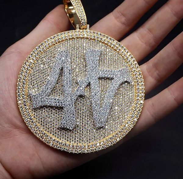 Große Iced Out Nummer 44 Diamant-Halskette mit rundem Anhänger, 18 Karat vergoldet, Herren-Bling-Hiphop-Schmuck, Geschenke für Weihnachten