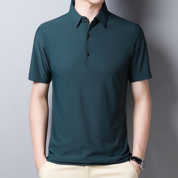 

men's polos shirts style summer short sleeve solid slim business work shirt for men, White;black