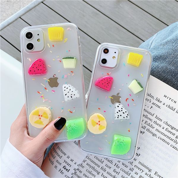 

epoxy gel transparent clear 3d fruit pitaya soft tpu mobile phone case cover for iphone 11 pro max 7 8 plus x xr