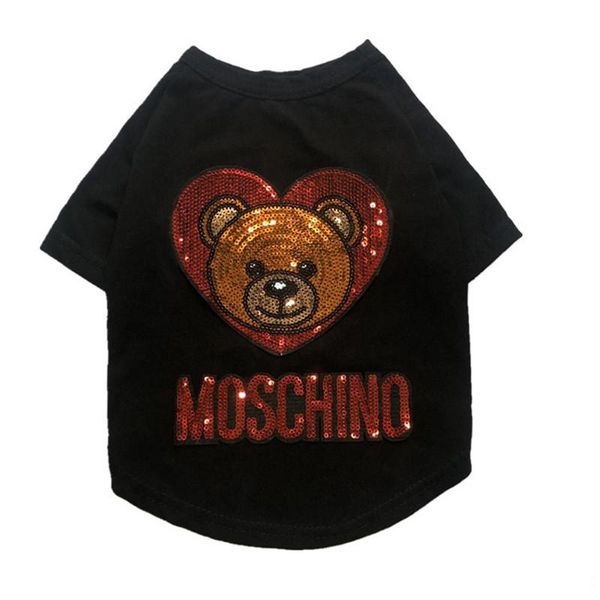 

dog cotton t-shirt with logo luxury pet outdoor clothes with sequin bear summer lovely teddy bulldog schnauzer apparel
