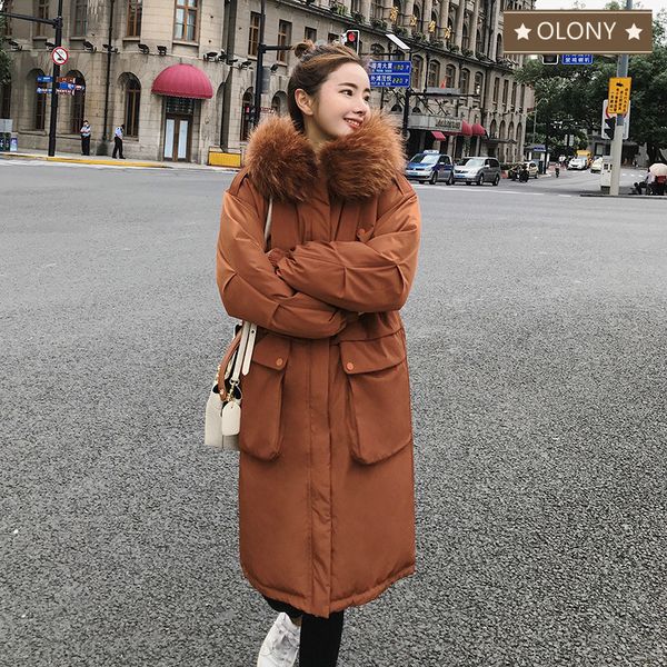 

large size cotton women's 2019 new winter women coat women's long manteau femme hiver korean hat female coats ropa mujer, Black