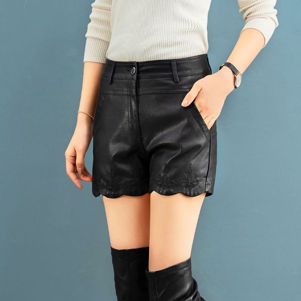 

плюс размер s-4xl кожа шорты женские сумки черные шорты девочки короткие вышитые мода повседневная кожа pu женский брюк, White;black