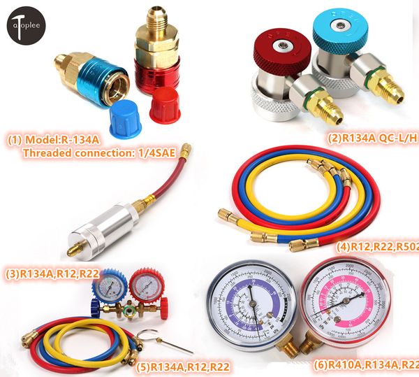 

r134a/r12/r22 car air conditioning refrigerant charging hoses quick coupler adjustable oil&dye injector manifold gauge set