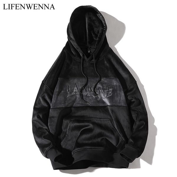 

spring new arrival men's hooded sweatshirt casual letter embroidery hoodies mens clothing trend causal pullover sweatshirts male, Black