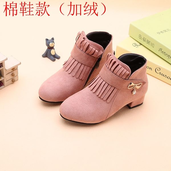 

3-15 year fashion tassel bow high heel girls boots princess winter short boot little girls snow child boots big kids ankle shoes, Black;grey