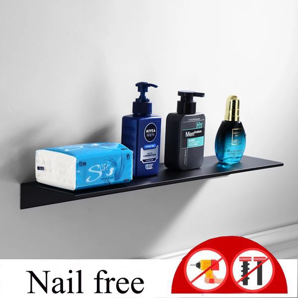 

bathroom shelves nail space aluminum black white kitchen wall shelf shower storage rack accessories 30-60cm lenght