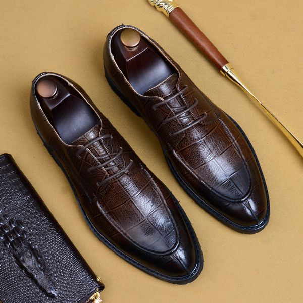

spring new dress shoes male business formal men's leather closed-toe shoes handmade men, Black
