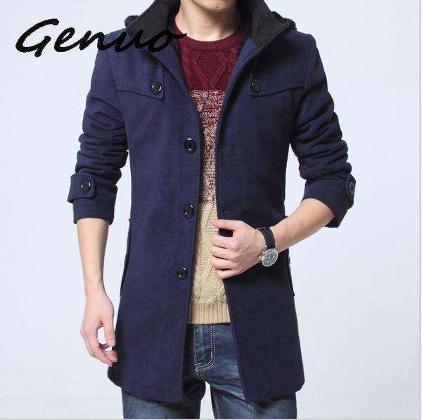 

men's wool & blends genuo 2021 winter trench coat men fashion long overcoat woollen thick clothing size 4xl jackets, Black