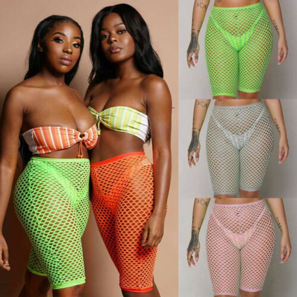 

women high waist mesh fishnet crochet pants beach bikini cover up trousers