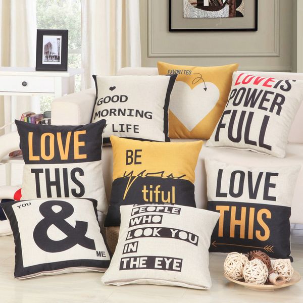 

1pcs любовь шаблон желтый черный хлопок белье подушка подушка обложка home decor диван-кровать декор декоративные наволочки 40142