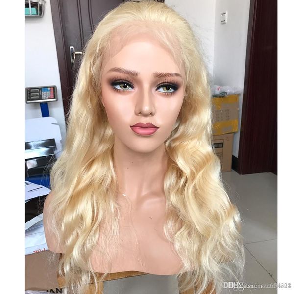 

blonde 613 полный парики шнурка человеческих волос тела волна бразильский remy человеческих волос парики волос младенца для женщин 130 плотн, Black