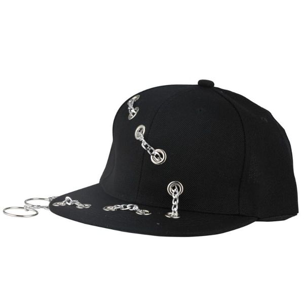 

iron chain rings gorras hip hop cap baseball caps man adjustable casual solid hats kids punk rock style piercing tide hat, Blue;gray