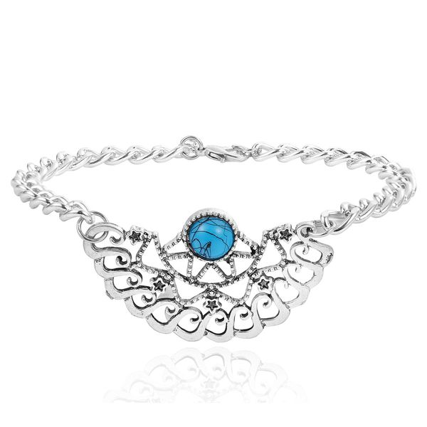 

5pcs ethnic hollow flower charm anklets women female restore foot chain ancient ways pine stone dish semicircle ankle bracelet, Red;blue