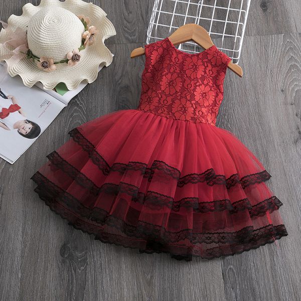 

girls party dress summer toddler girls lace cake princess dress kids floral wedding dresses for 2-8 year children clothing, Red;yellow