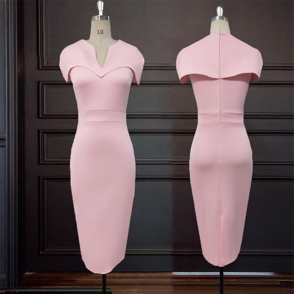 

women pink bodycon dress deep v neck cap sleeves slim fit summer midi dress office party dating elegant lady 2020 vestidos, Black;gray