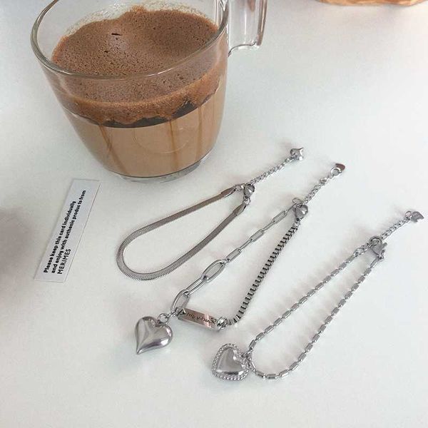 

aomu 2020 new punk heart metal silver color bracelet vintage simple grain titanium steel snake bone bracelet for women charm, Black