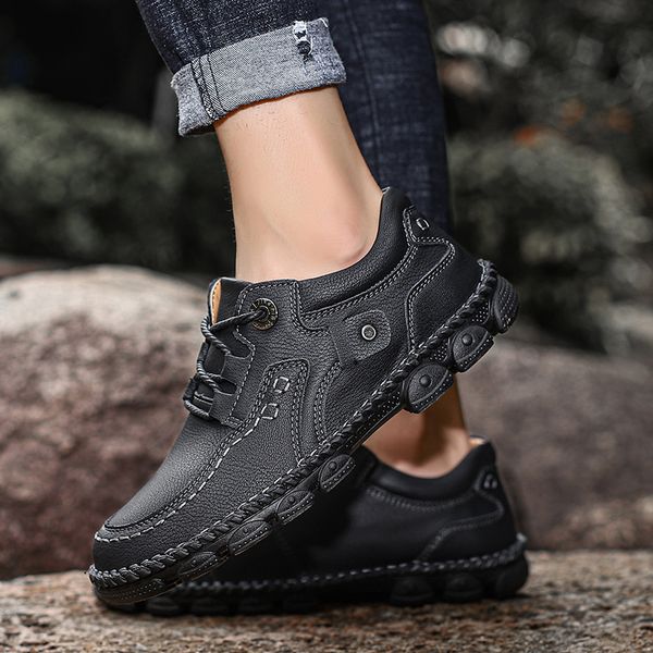 

2020 new trend genuine leather men's shoes breathable men casual shoes men loafers driving big size 38-48, Black