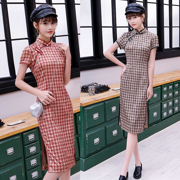 

ethnic clothing short female satin qipao plus size chinese vintage dress vestidos slim elegant mandarin collar cheongsam, Red