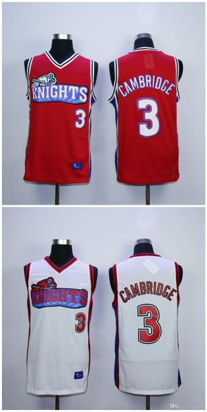 Qualidade máxima !Mens Cambridge Jersey 3 como Mike La Knights Movie College Basketball Jerseys White Red 100% Tamanho S-xxxl