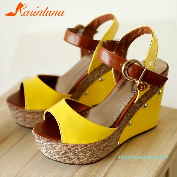 

karinluna leisure wedges 2020 summer sandals elegant party platform high heels shoes woman t10, Black