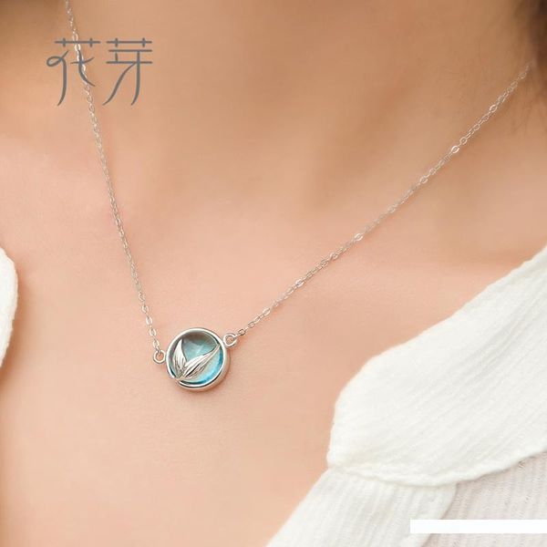 

кристалл ожерелье хвост русалки ожерелье тайя mermaid пены пузырь дизайн s925 серебро синий кулон для женщин шикарный подарок ювелирных изде, Silver