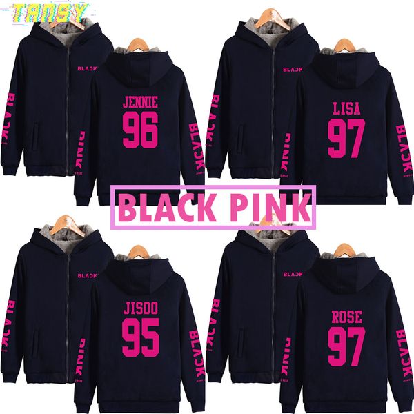 

2019 kpop womens & mens winter fashion blackpink regular fit full zip closure thick hoodie with two hand pockets, Black