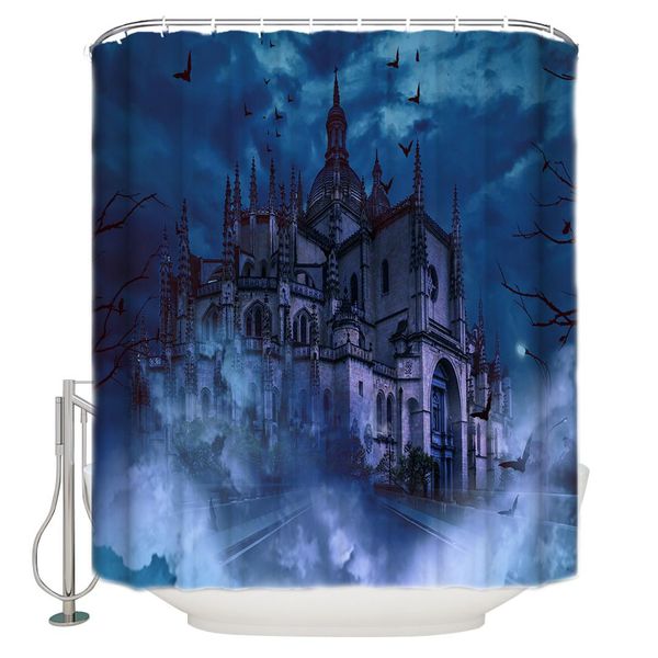

halloween castle horror gloomy dark bat shower curtain waterproof bathroom curtain