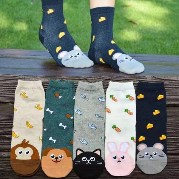 

cartoon cotton socks for women luxury designer dog cat monkey mouse animal ankle sock sports hiking gym casual sock 5 colors size eur 33-39, Black;white