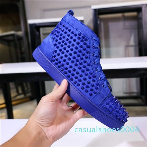 

2020 r sneakers red bottom shoe high cut suede spike luxury shoes men and women shoes party wedding crystal leather sneakers c04, Black