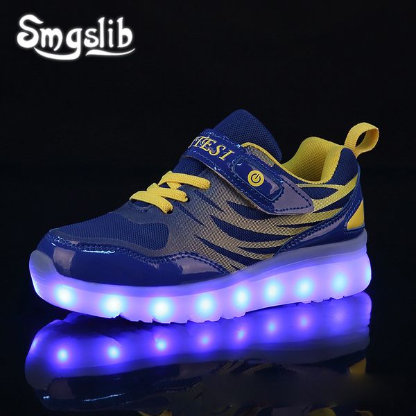 

дети led sneaker boys shoes usb зарядка 2019 весна осень детская обувь с подсветкой светящиеся девочки светящиеся школьная обувь y190525, Black;red