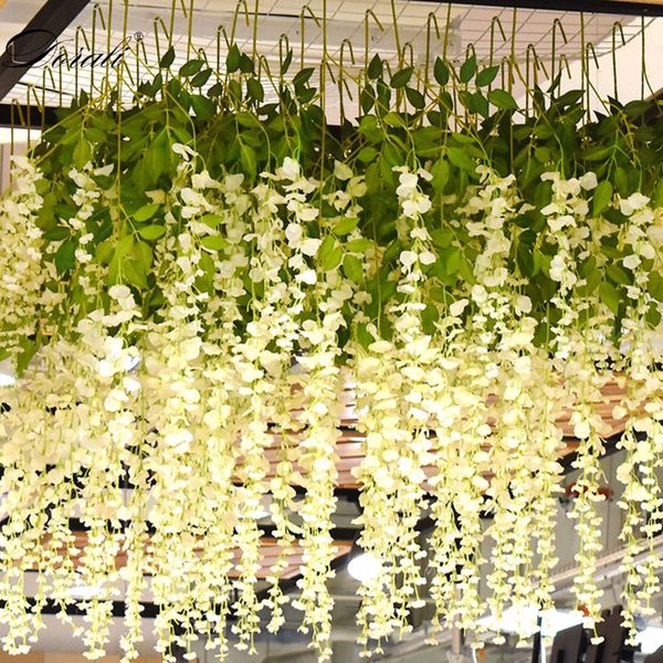 

12pcs silk wisteria white artificial flowers vine ivy plant fake tree garland hanging flower wedding decor l home decoration