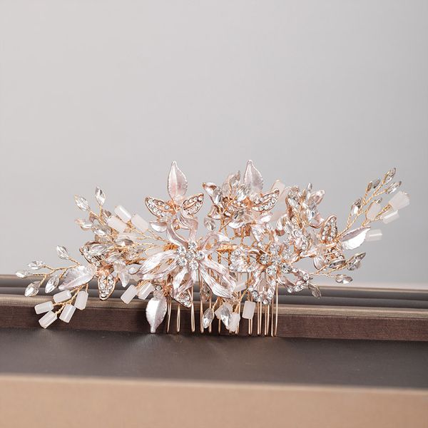 

rose gold crystal flower hair combs jewelry for bride simulated pearls hair comb tiaras headpiece wedding accessories xh, Golden;silver
