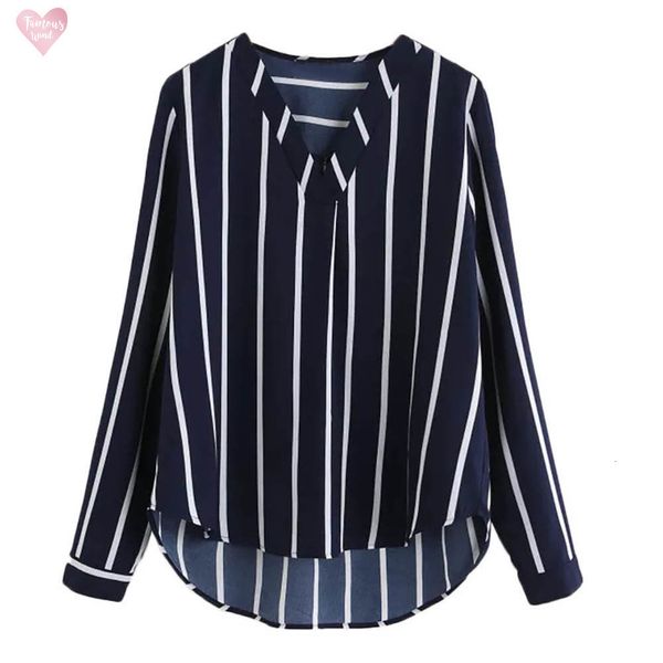 

women blouses striped polka 2019 print long sleeve v neck women shirts ladies blouses tunique femme female blusas, White