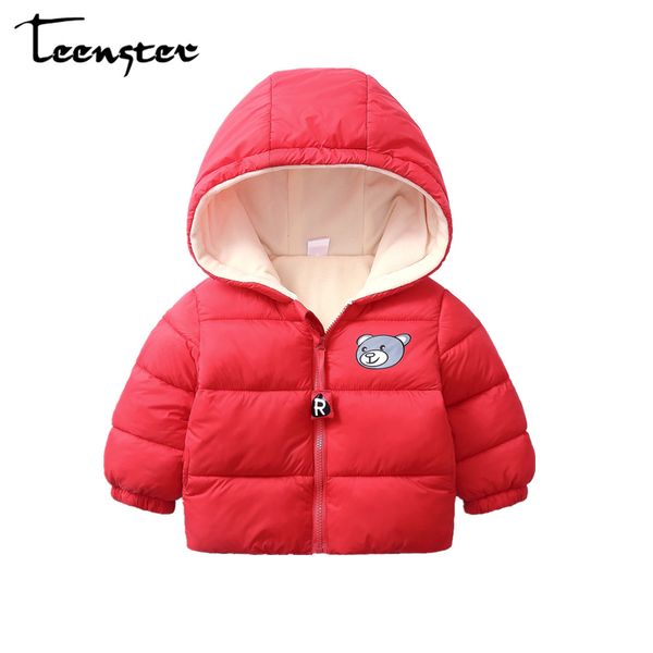 

teenster kids winter jacket autumn baby boy cotton down coat toddler girl warm outwear bear printed children hooded coats, Blue;gray