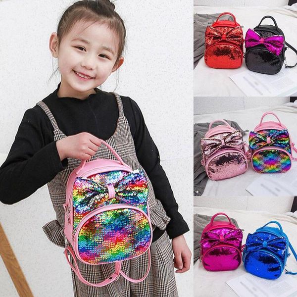 

children girl fashion solid color sequin school backpack bow book multifunctional mini backpack bag dropship y12.17