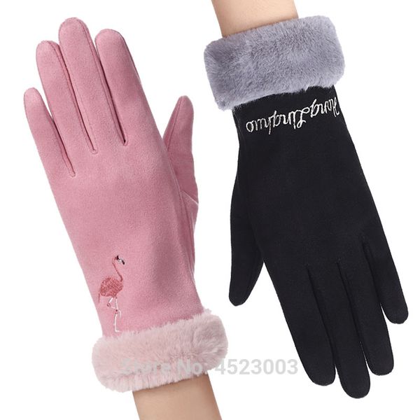 

women winter warm touch screen gloves suede wrist full finger open mittens girl fashion glove, Blue;gray