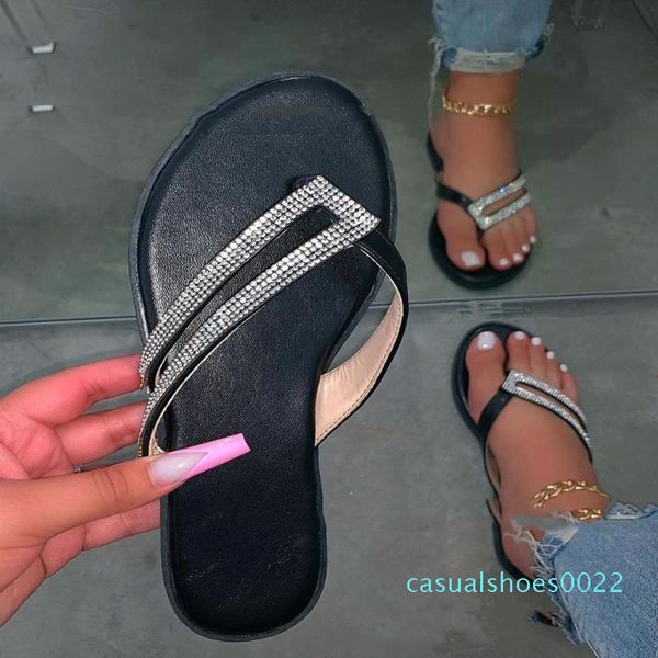 

fashion rhinestone flip-flops leopard shoes women summer slippers flat bottom multicolor slides beach sandals ladies slipper c22, Black