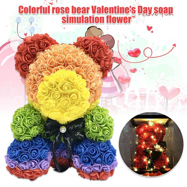 

2019 handmade rose soap flower bear cute eternal flower bear rainbow color valentines day romantic gift l5