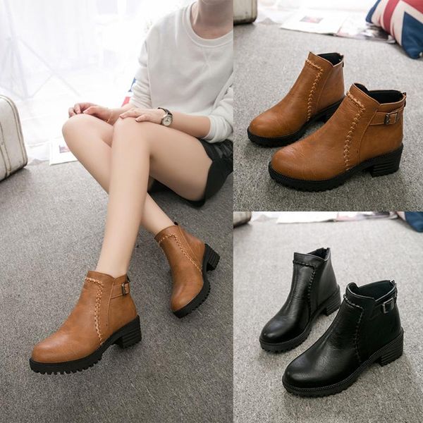 

2019 new ankle boots student high-heeled boots bare bota feminina thick short zapatos de mujer botines 778, Black