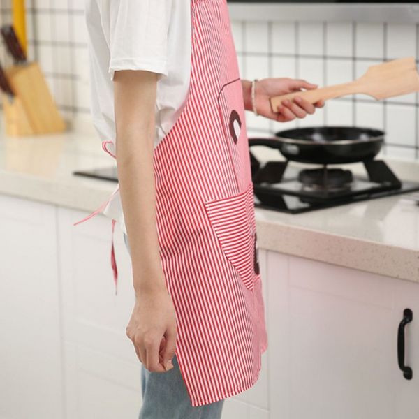 

practical durable kitchen cute printed stripe bear hanging neck apron household polyester apron washable kitchen accessories