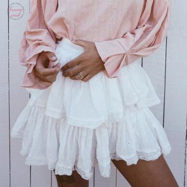 

conmoto white ruffled lace skirt 2019summer womens casual fashion polka dot skirt girl holiday chic skirt streetwear size para, Black