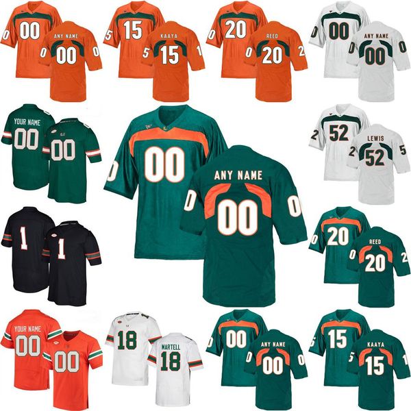 

ncaa miami hurricanes college football jerseys mens 15 brad kaaya jersey ed reed ray lewis sean taylor andre johnson custom stitched, Black